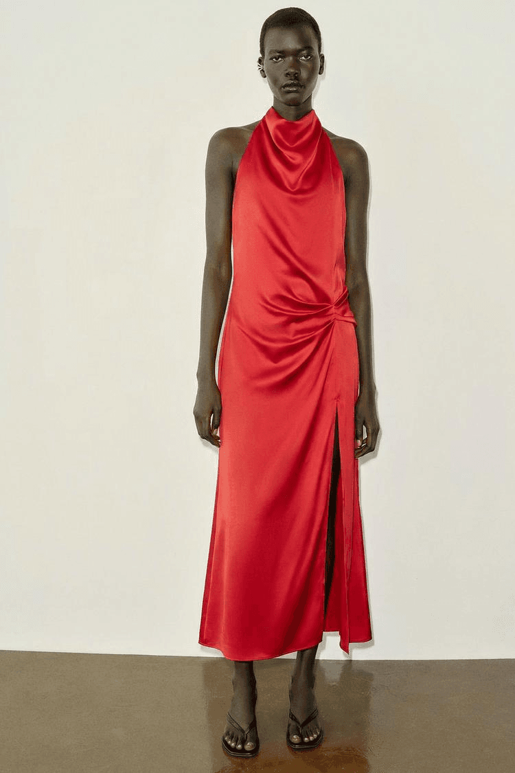 VESTIDO MIDI HALTER ACETINADO