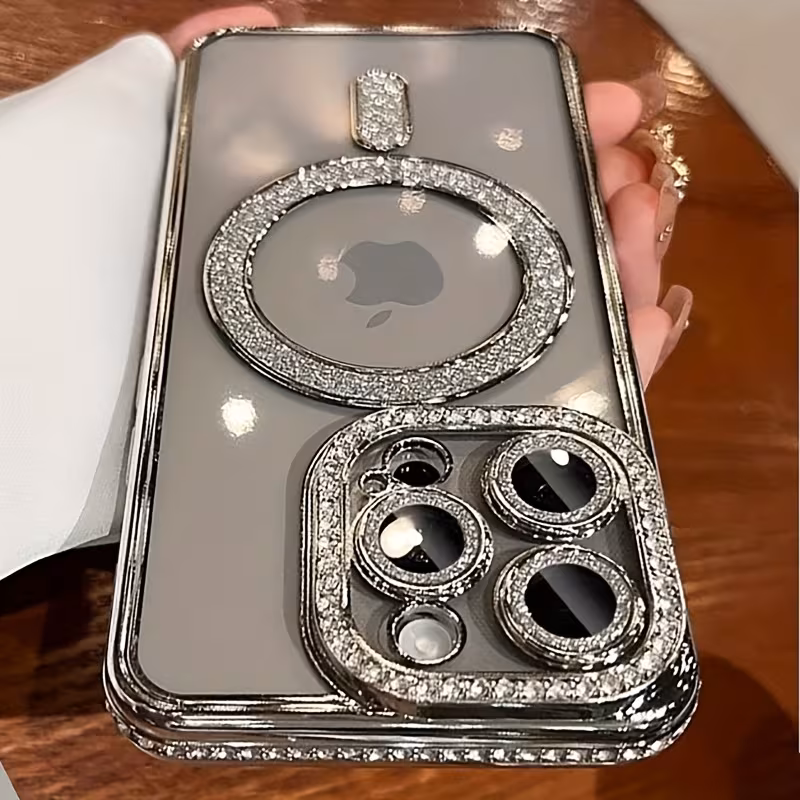 Capa Magnética para Celular de Novo Estilo com Strass para iPhone 16 15 14 13 12 11 Plus Pro Max