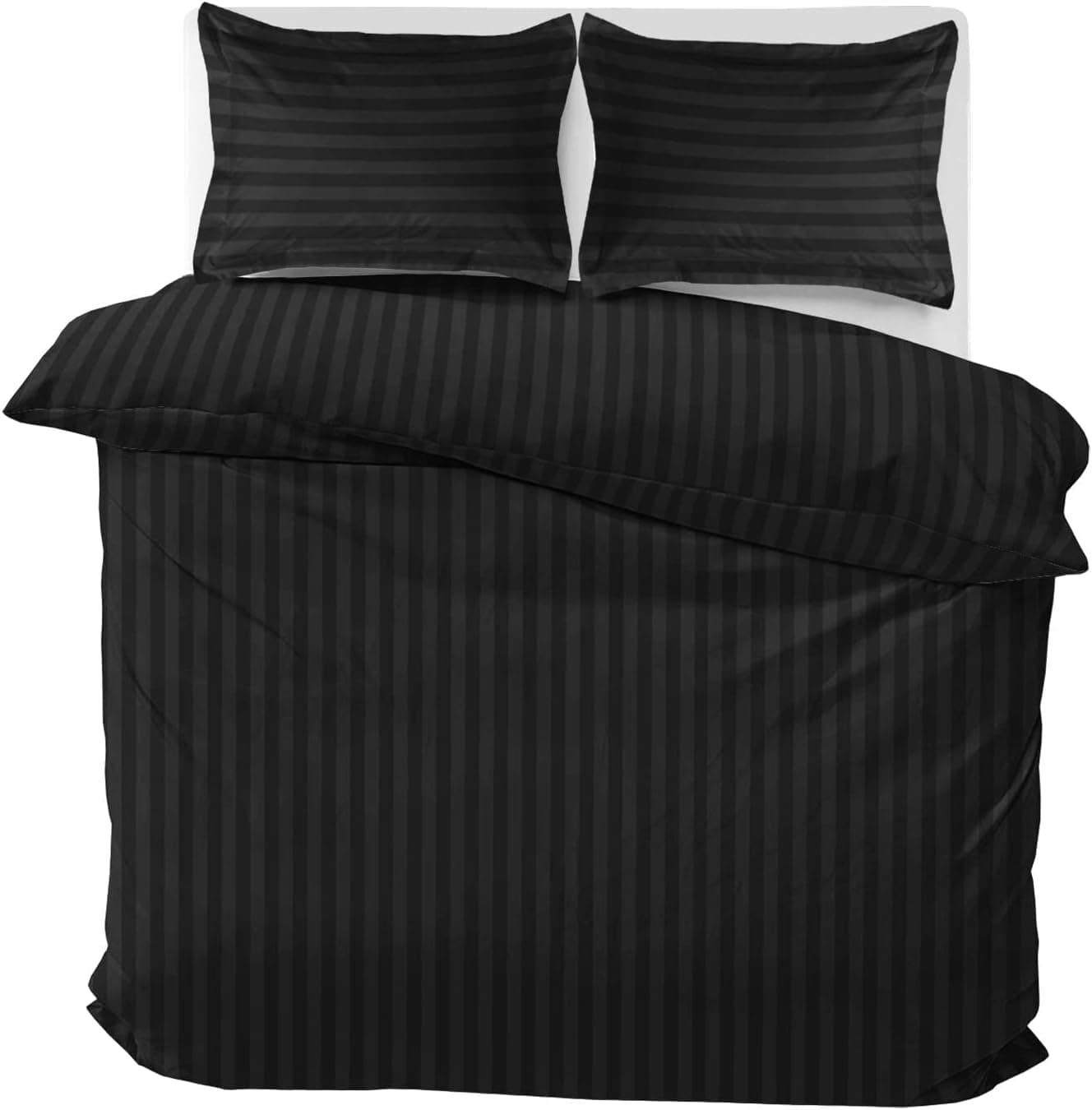 MOONLIGHT20015 Conjunto de roupa de cama reversível para cama de casal, às riscas, cetim, conjunto de roupa de cama de casal com 2 fronhas de almofada, suave, hipoalergénico, capa de edredão (preto, 2