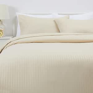 Amazon Basics Juego de Funda nórdica Cama 150/160 de Microfibra, 3 Piezas, Funda de edredón 240 x 220 cm y 2 Fundas de Almohada 50 x 80 cm, Beige, Rayas