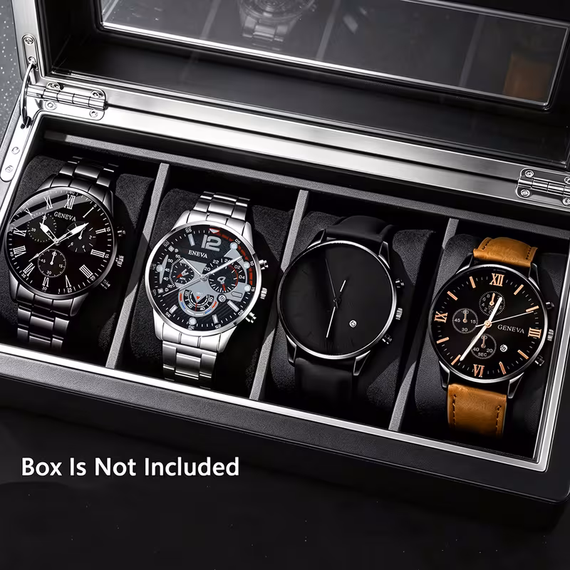 Conjunto de 4 Relógios de Quartzo Masculinos de Negócios BINBOND - Relógios de Pulso Analógicos Redondos Minimalistas com Mostrador Analógico, Movimento de Quartzo e Adequados para Dia dos Namorados,