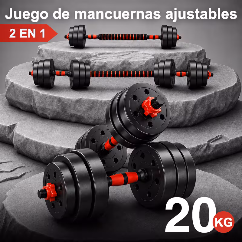Conjunto de Halteres 10/15/20/25/30/40 kg com Barra de Ligação, 2 em 1 Pesos Ajustáveis para Fitness, Treino de Força em Casa e Ginásio