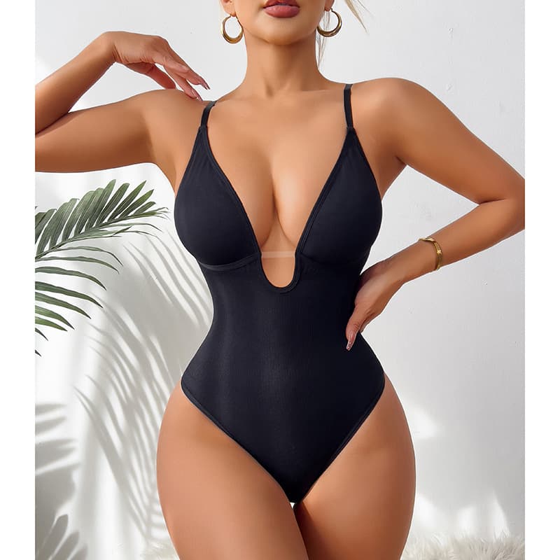 Body Feminino Sexy com Decote V Profundo, Macacão Sem Costura e Sem Costas, Camisola para Festas em Estoque