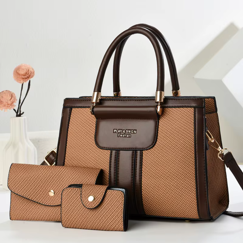 Novo conjunto 2025 de 3 peças de bolsas femininas de luxo de grife e carteira, em couro PU, com bolsas de ombro, forro de nylon e