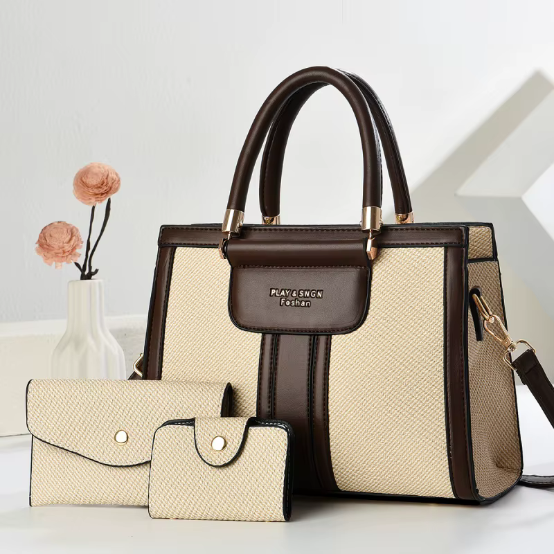 Novo conjunto 2025 de 3 peças de bolsas femininas de luxo de grife e carteira, em couro PU, com bolsas de ombro, forro de nylon e