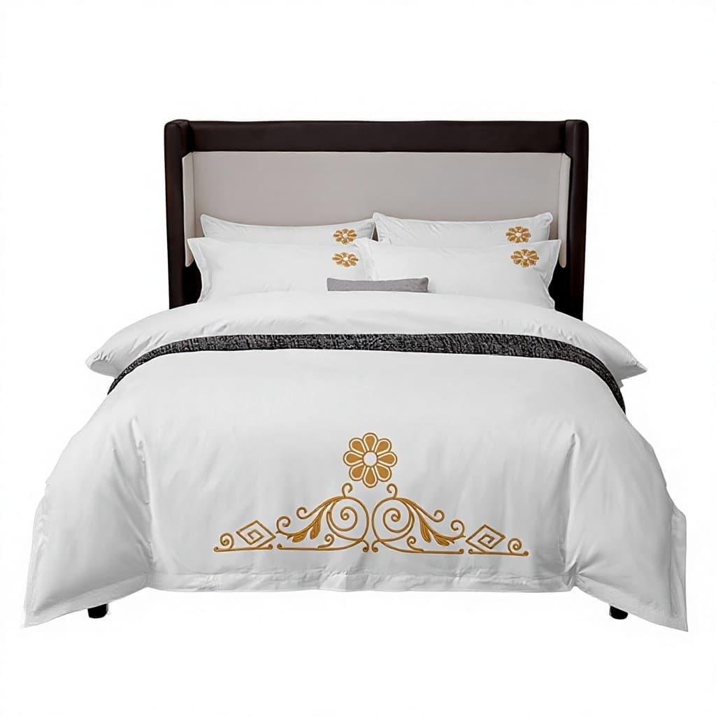 Conjunto de Cama de Quatro Peças em Acrílico para Hotéis e Pousadas: Lençóis, Capas de Edredom em Tecido Brocado Escovado,