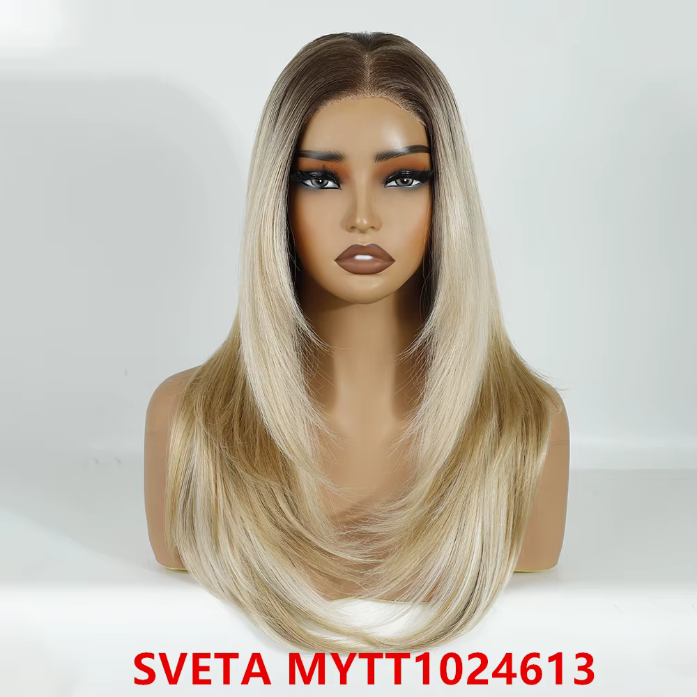 Atacado de Alta Qualidade Premium Fibra Resistente Ao Calor Natural Onda 13x4 HD Lace Glueless Peruca Sintética Frente Do Laço