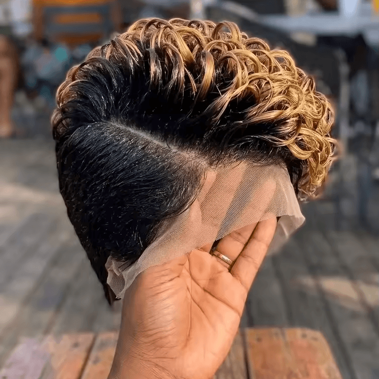 Peruca Curta Cacheada Pixie de Cabelo Humano Remy Brasileiro Feita à Máquina por Atacado para Mulheres Negras