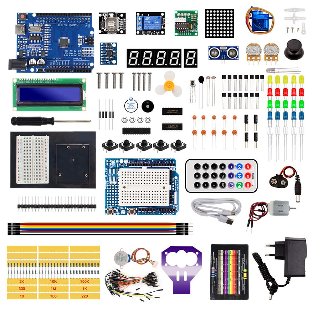 Kit inicial completo de eletrônica Keyestudio econômico, com motor de passo e sensores, para projetos de aprendizagem DIY com Arduino Uno R3