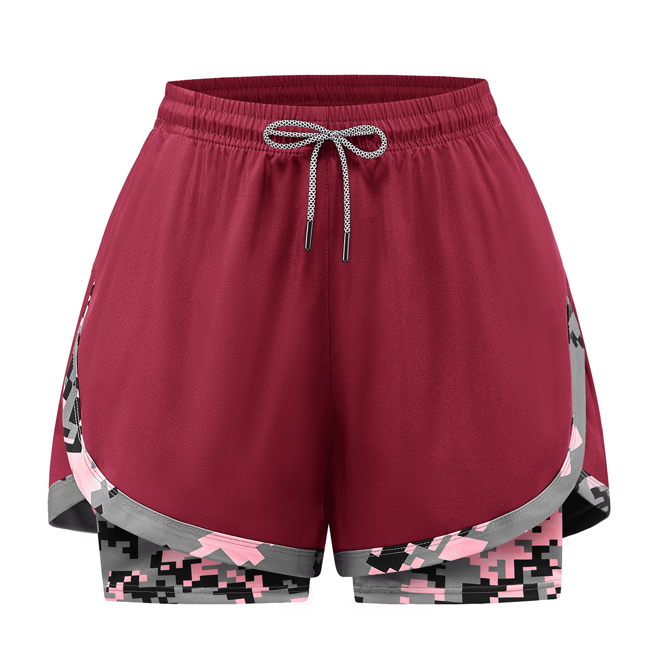 Conjunto de Shorts Femininos em Poliéster/Spandex com Corte Regular, Padrão de Cores Contrastantes, Forro Anti-Luz, Secagem