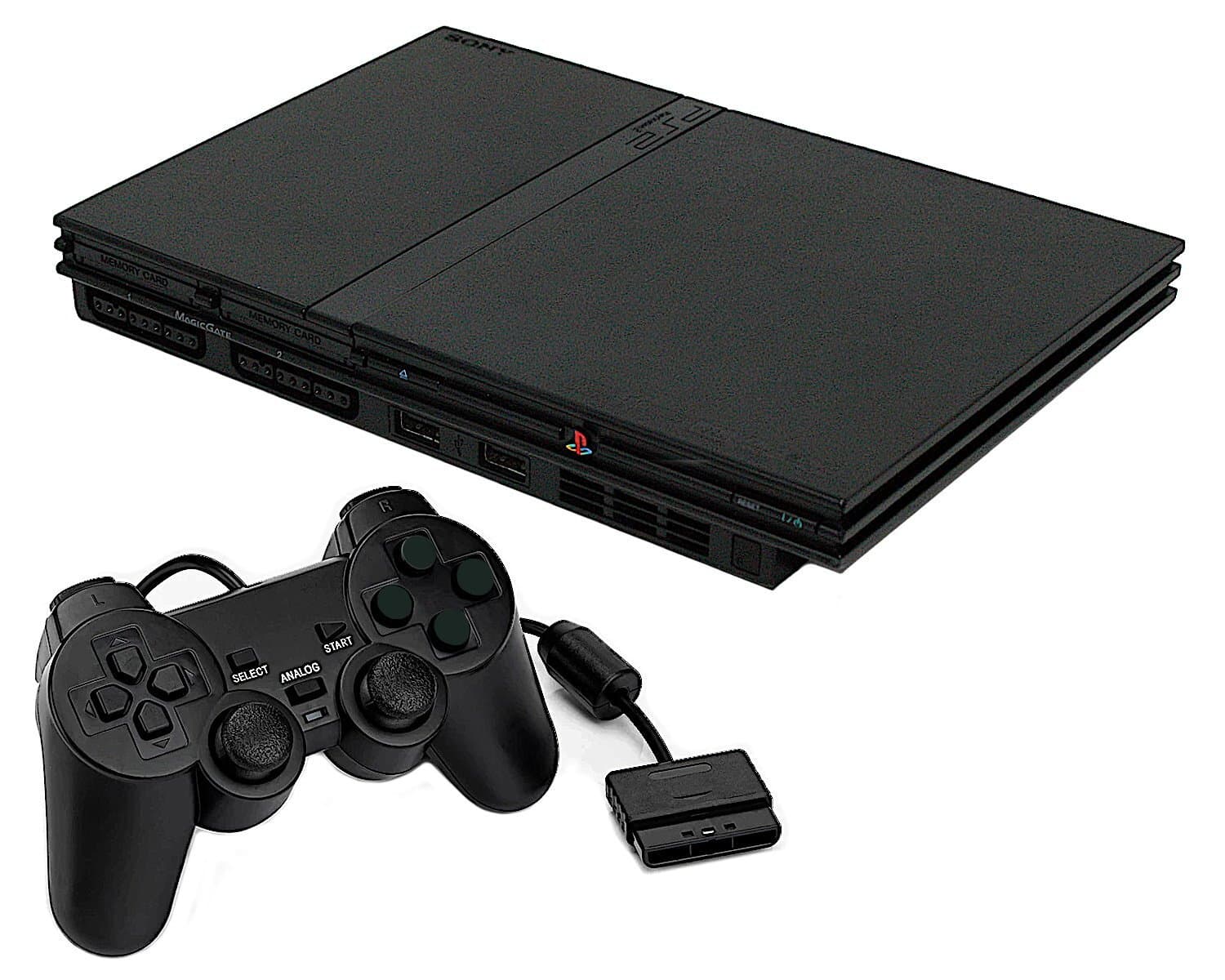 Console de videogame doméstico para TV P S 2 Slim Series usado, sistema de jogos retrô PS 2 Slim SCPH 70000 Series, com controles