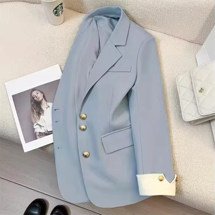 Novidades Blazer Elegante de Abotoamento Simples para Mulheres, Jaqueta de Grife de Alta Qualidade para Uso no Escritório, Casaco de