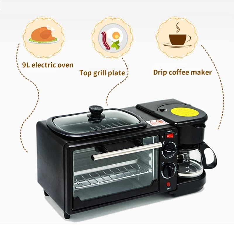 Nova Chegada 3-em-1 Conjunto de Panelas Domésticas Multifuncional Elétrica Fry Pan Cafeteira Torradeira para Café da Manhã para Uso