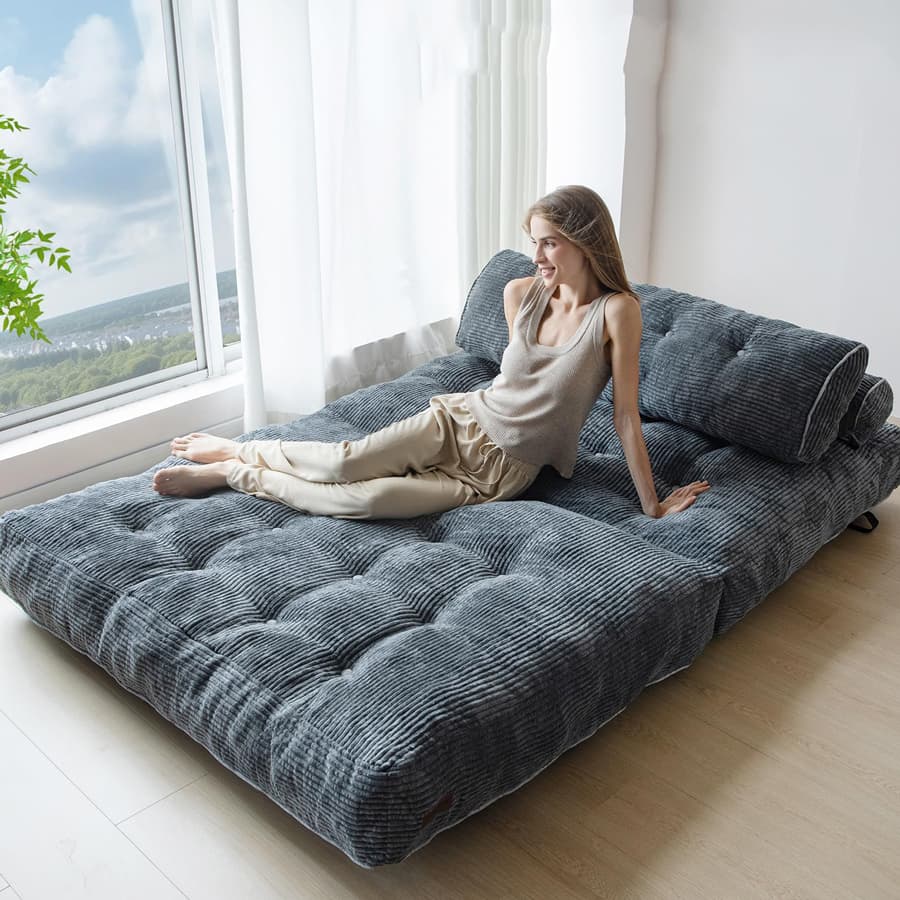Conjunto de sofá-cama conversível de tamanho grande, cadeira dobrável compactável com travesseiro e apoio para as costas, para sala de