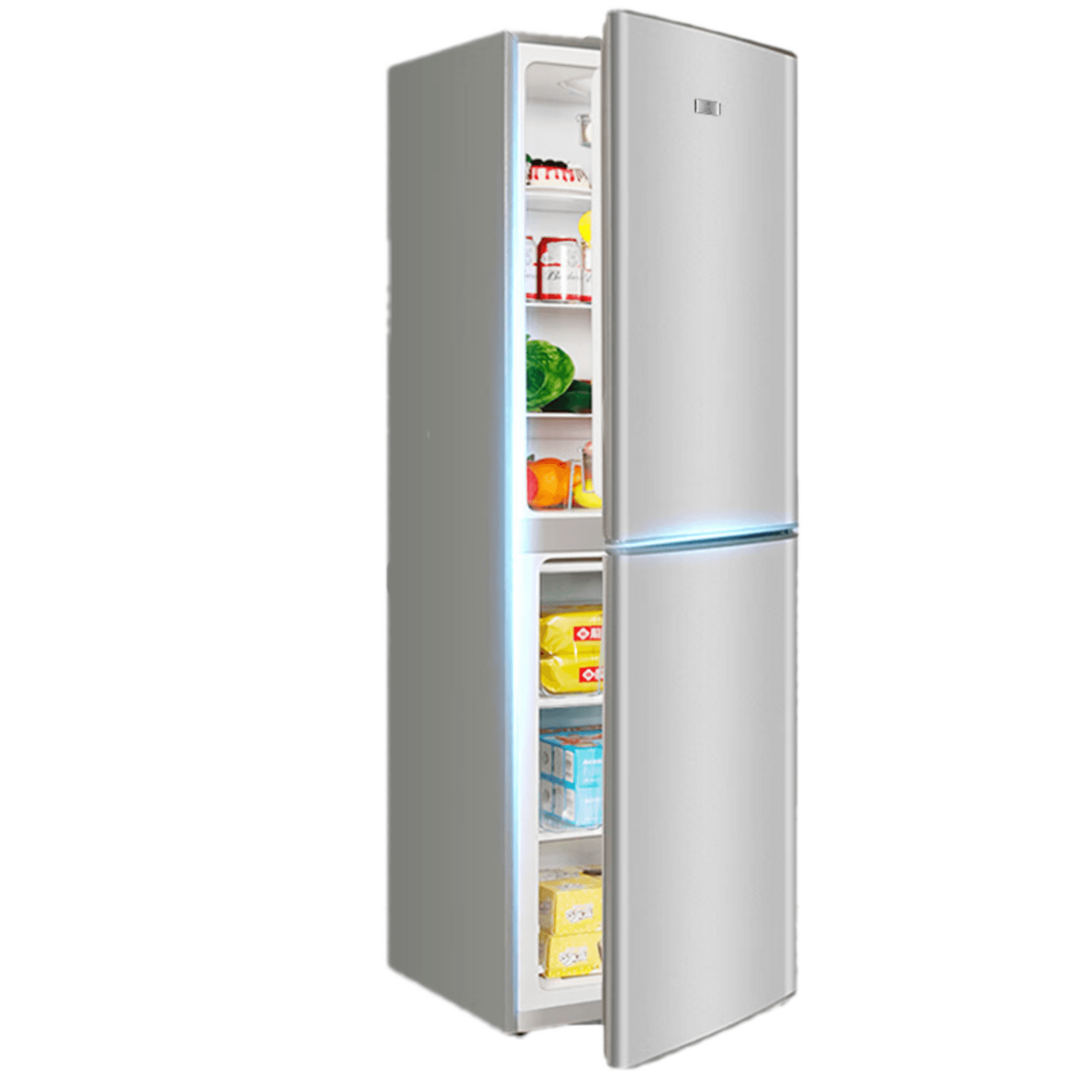 228L Aço Inoxidável Smart Home Double-Door Freezer Elétrico Bottom-Freezer Geladeira para Famílias e Hotéis